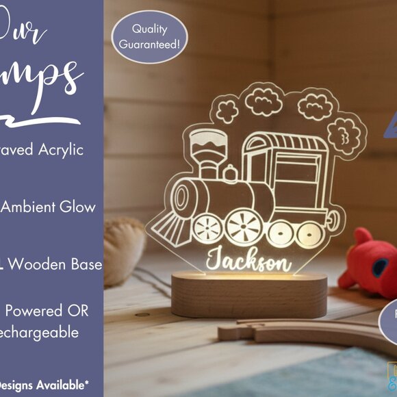 Train Custom Name Light • Personalized LED Cloud Decor • Baby Gift - Picture 3 of 8